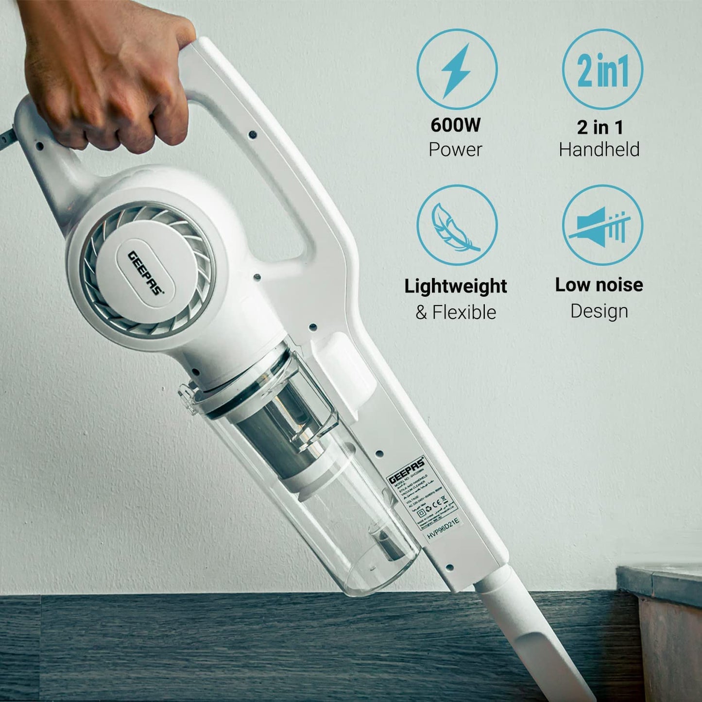 Geepas 2-in-1 Cordless Low-Noise Vacuum Cleaner