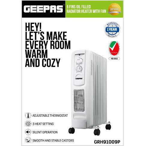 Geepas 9-Fin Portable Electric Oil-Filled Radiator Heater