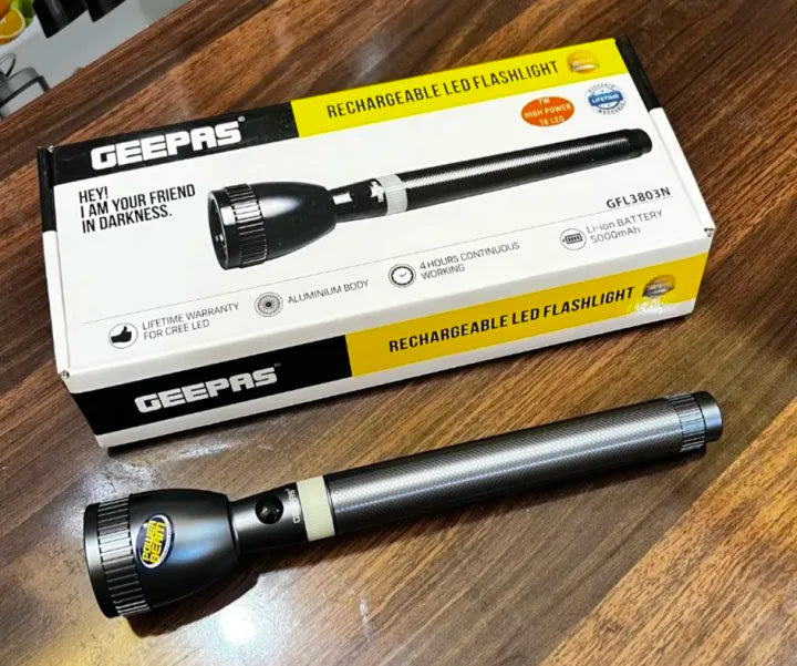 Geepas Rechargeable LED Flashlight GFL3803N Original Product torch