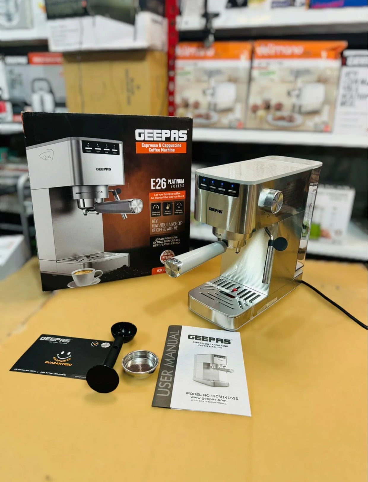 GEEPAS 1450W Espresso & cappuccino Coffee Machine-1415