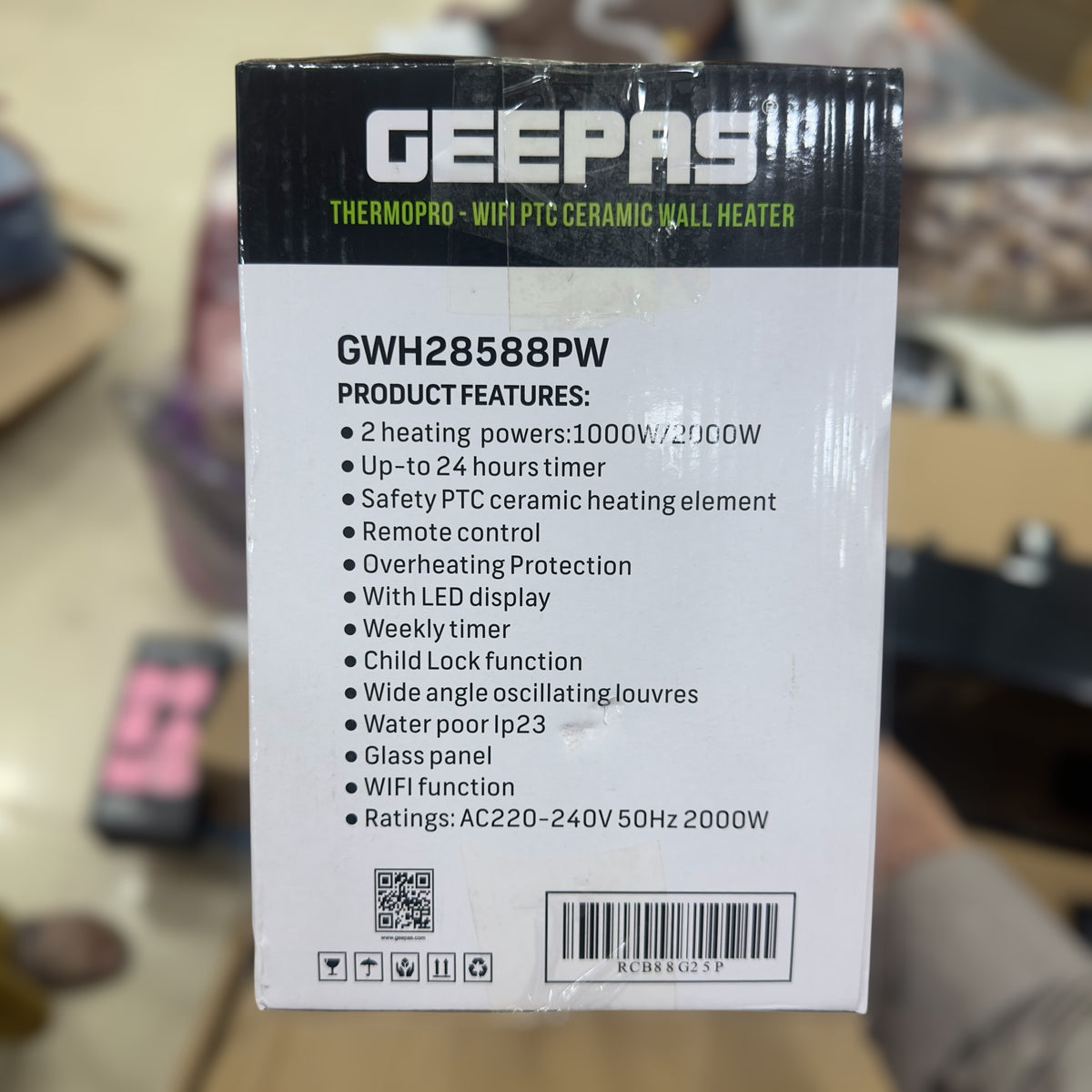 2 Geepas Thermopro Wifi PTC Ceramic Wall Heater 28588