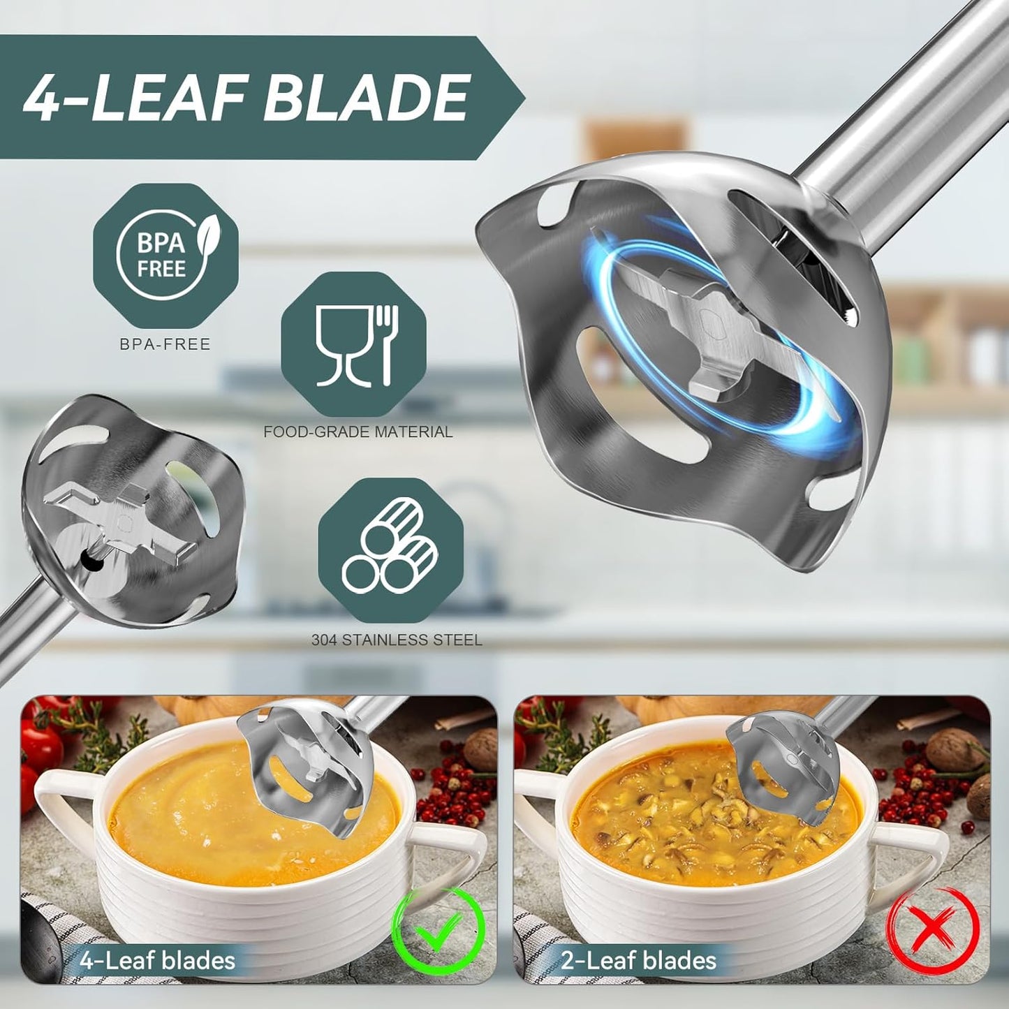 Juissiart 800W Multifunction 4 in 1 Hand Blender