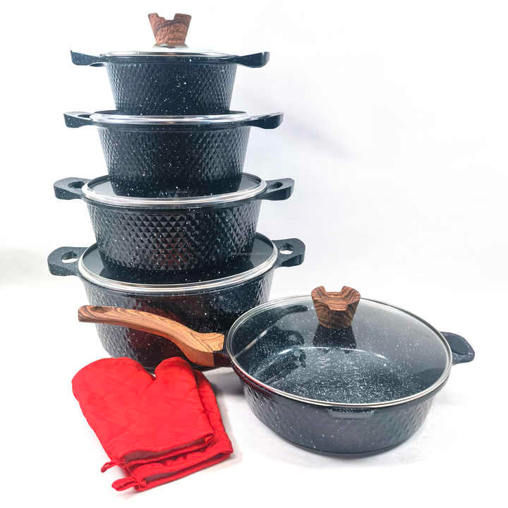 Lot imported 12 piece granite marble cookware set