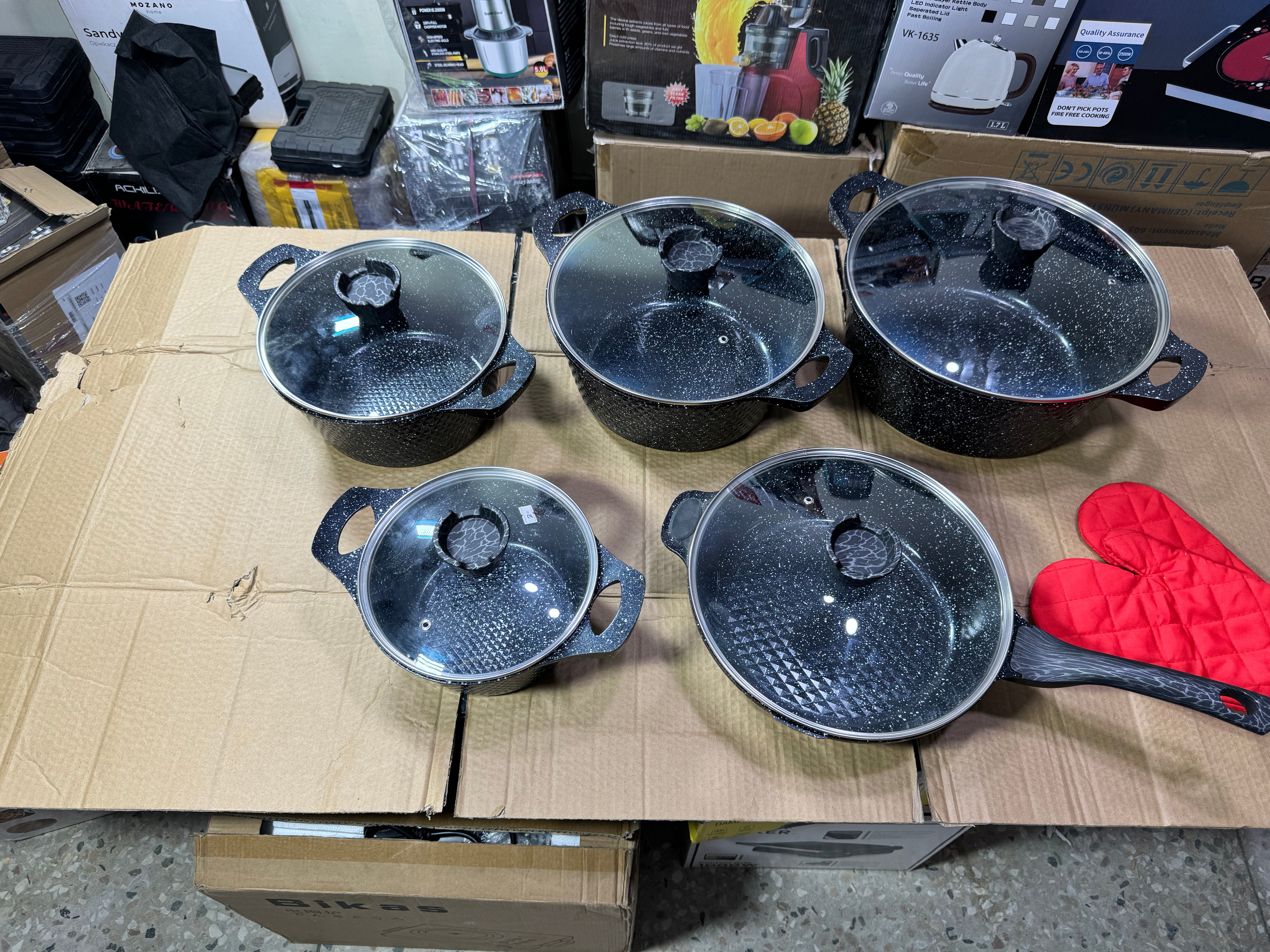 Lot imported 12 piece granite marble cookware set