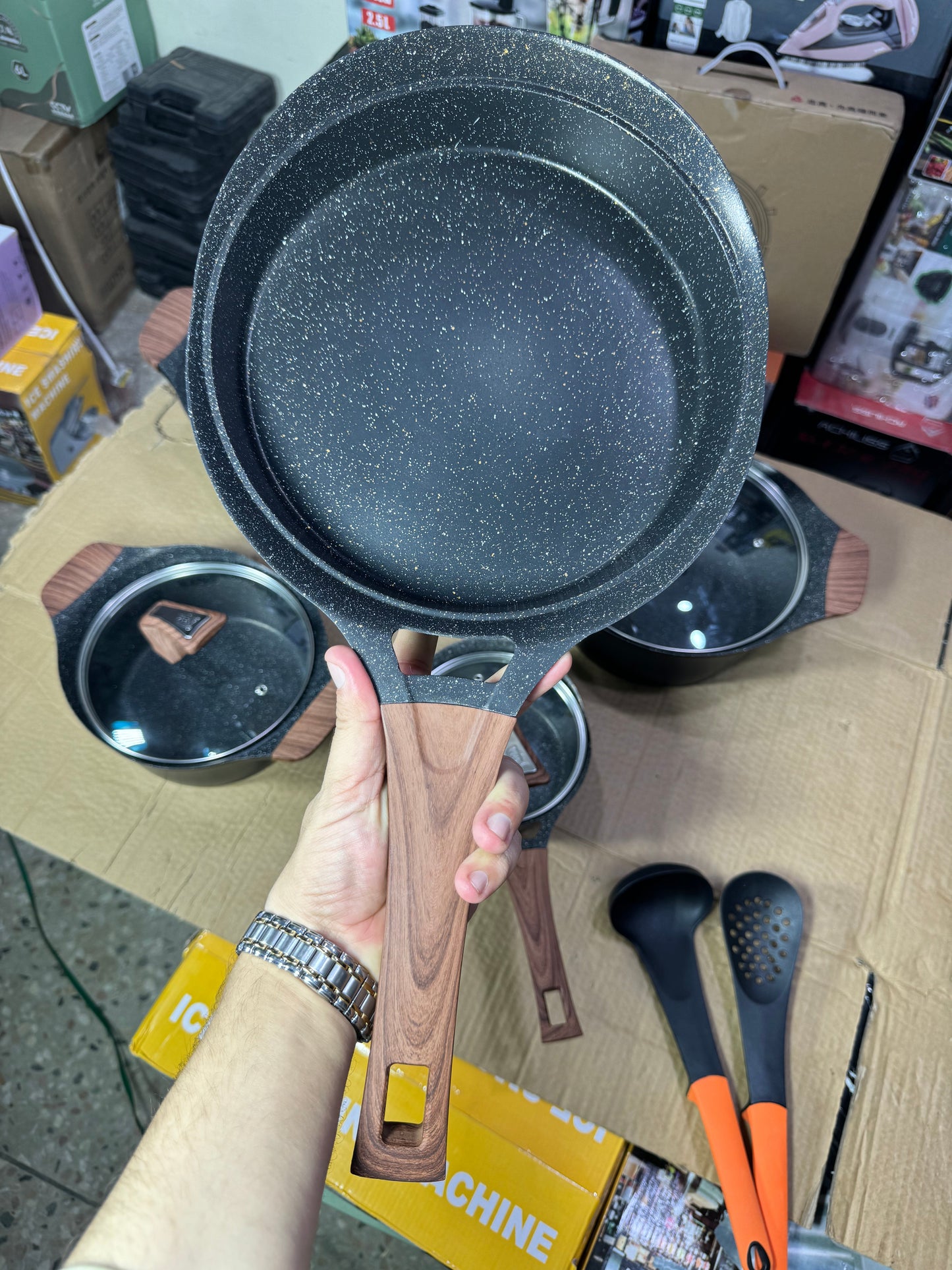 Germany lot 11 piece aluminium granite cookware set