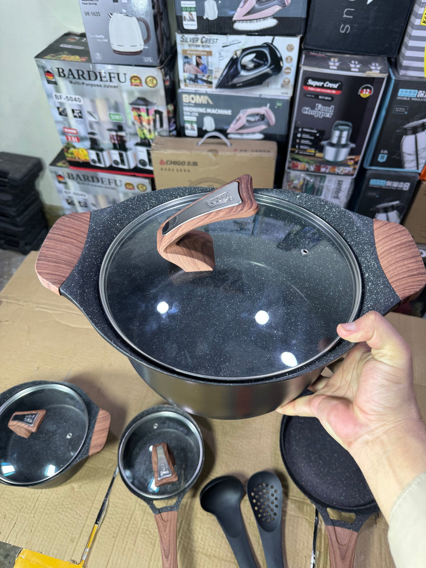 Germany lot 11 piece aluminium granite cookware set