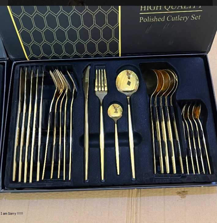 Lot Imported 24 Piece Golden & Black Cutlery set