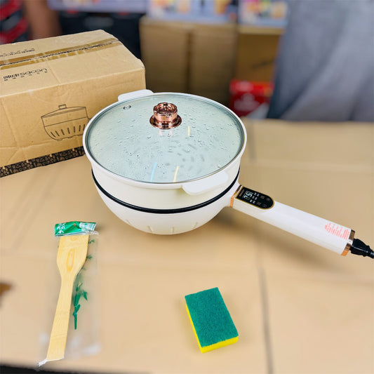 Electric fry pan with food steamer