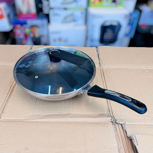 honeycomb lasser coating deep fry pan 32CM with silicon handle