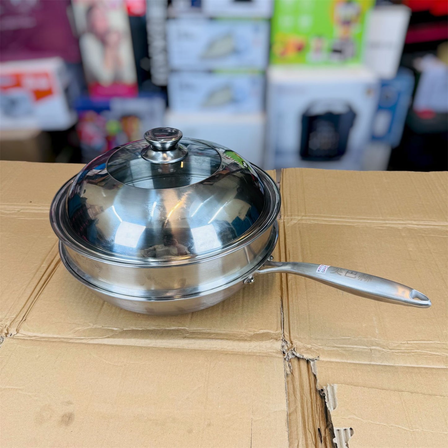 32cm Honeycomb lesser coating deep fry pan with  XL food stamer