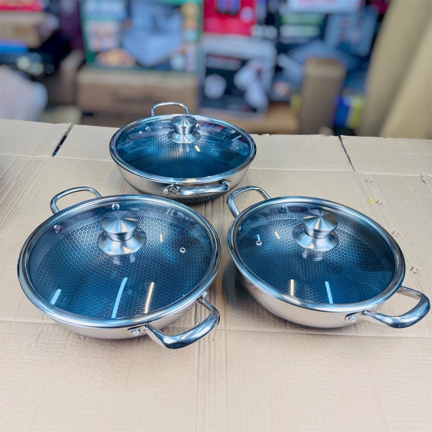 3 pcs lesser coating honeycomb shallow handi  30 cm+32 cm+ 34cm+