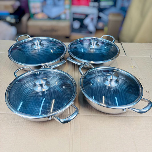 4 pcs lesser coating honeyconb shallow handi 26 cm+ 28 cm+30 cm+ 32 cm+