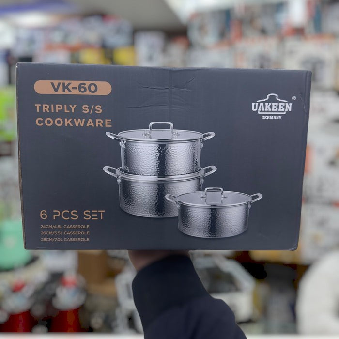 UAKEEN 6 pcs triply S/S cookware set