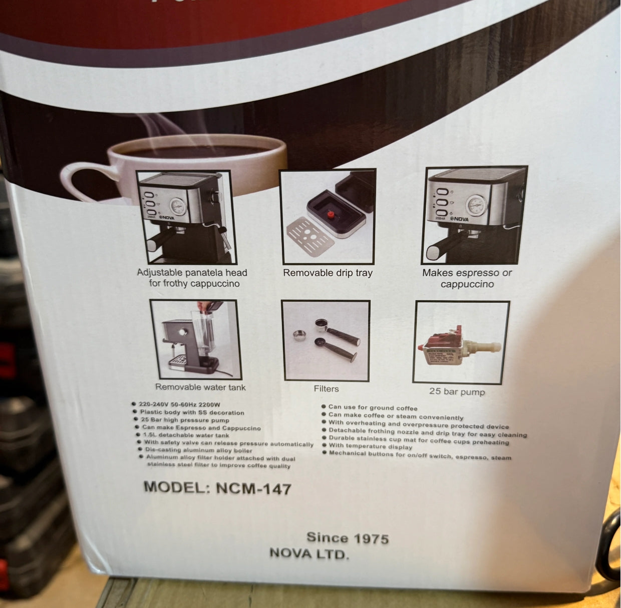 Nova 25Bar Expresso Cappuccino Coffee Maker