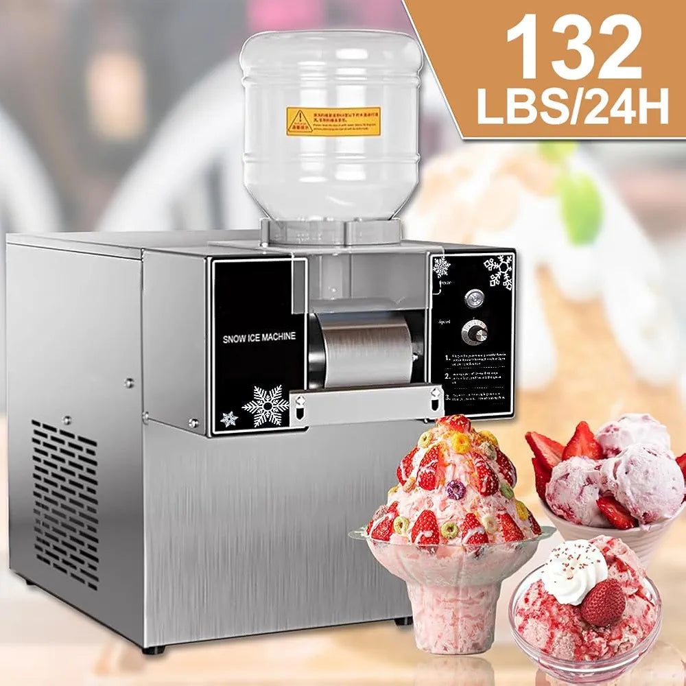 Commercial Snowflake Ice Maker, Snow Cone Shaved Ice Machine, Stainless Steel