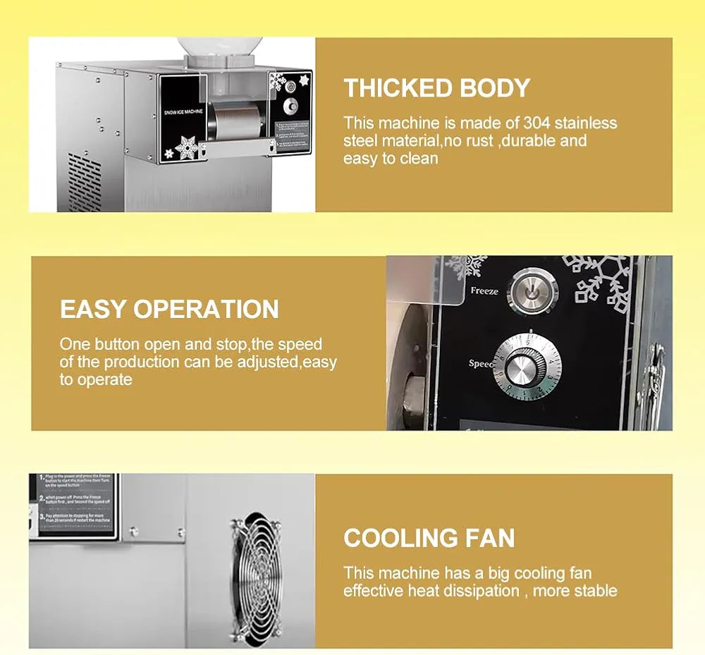 Commercial Snowflake Ice Maker, Snow Cone Shaved Ice Machine, Stainless Steel
